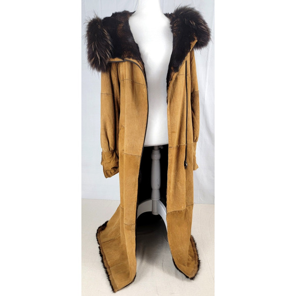 Vintage Jekel Paris Suede Leather Coat Full Real Fur Lining Long Boho Penny Lane - Picture 1 of 15